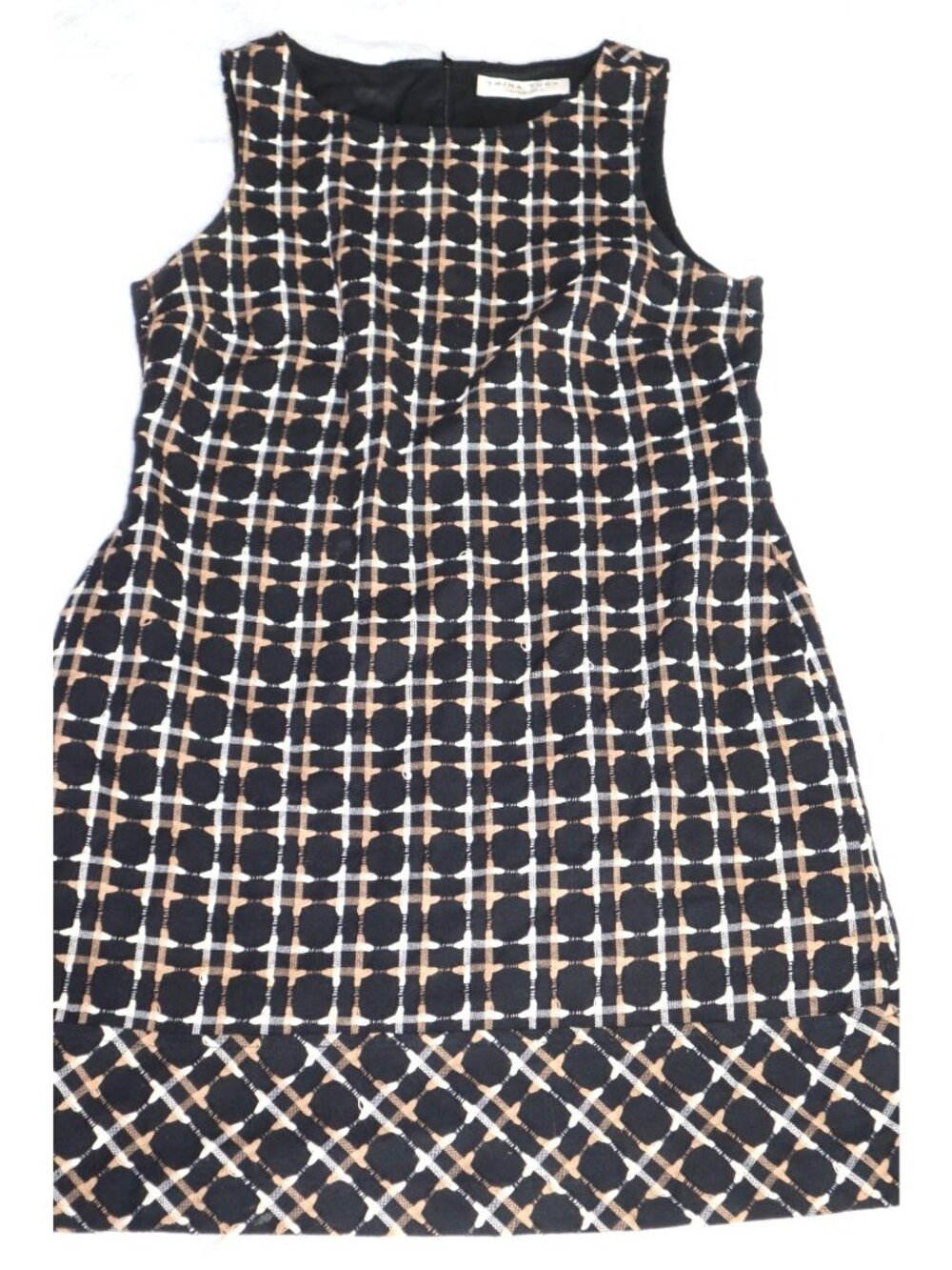 Trina Turk Black White Retro Geometric Sleeveless Mod Dress M Checkered Office